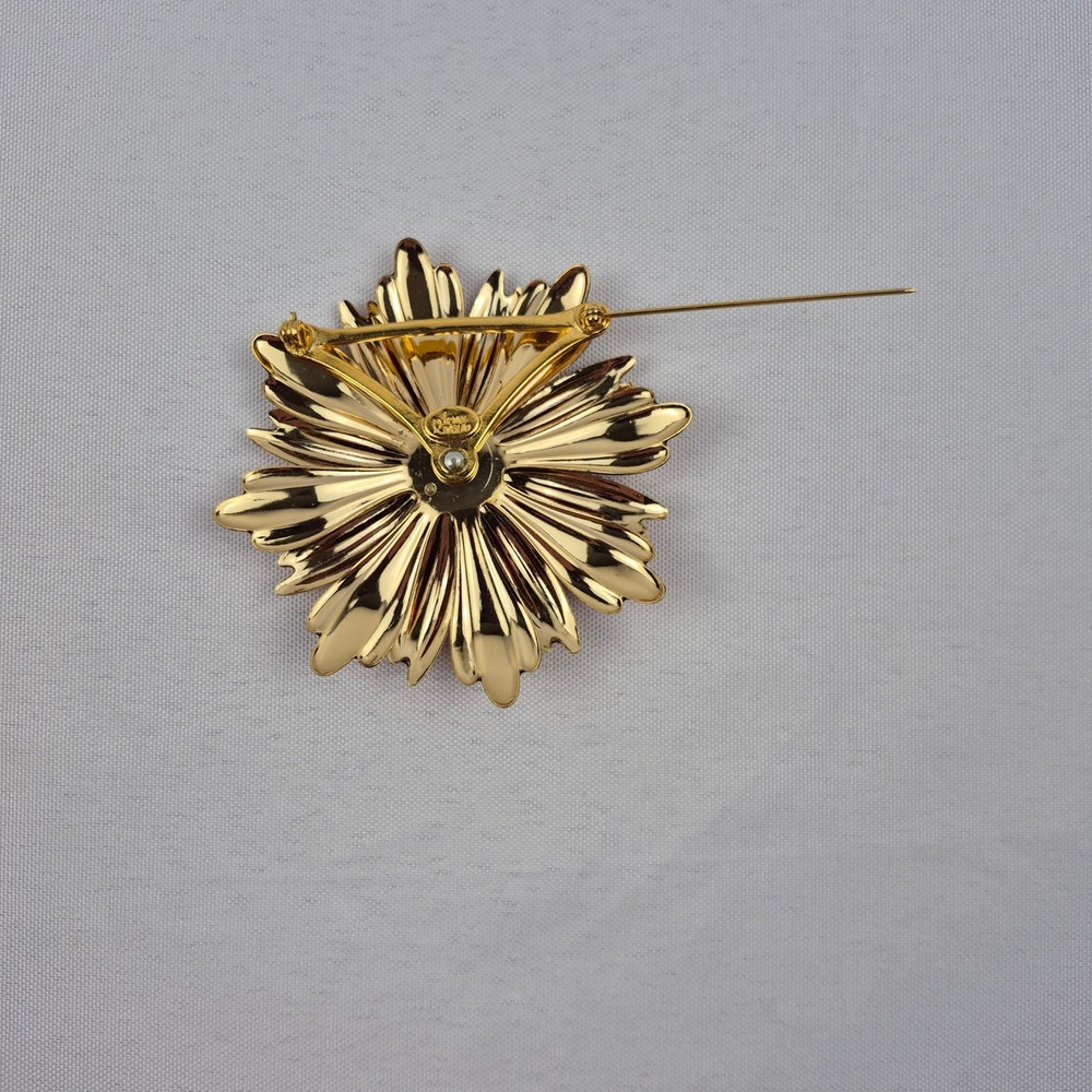 Joan Rivers Vtg 90s Orange Chrysanthemum Brooch & Clip Earrings Rhinestone - Picture 5 of 10